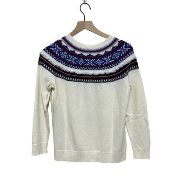 Talbots Fair Isle Fringe Lambswool Blend Pullover Sweater MP | Soft Winter Knit - Picture 2 of 7